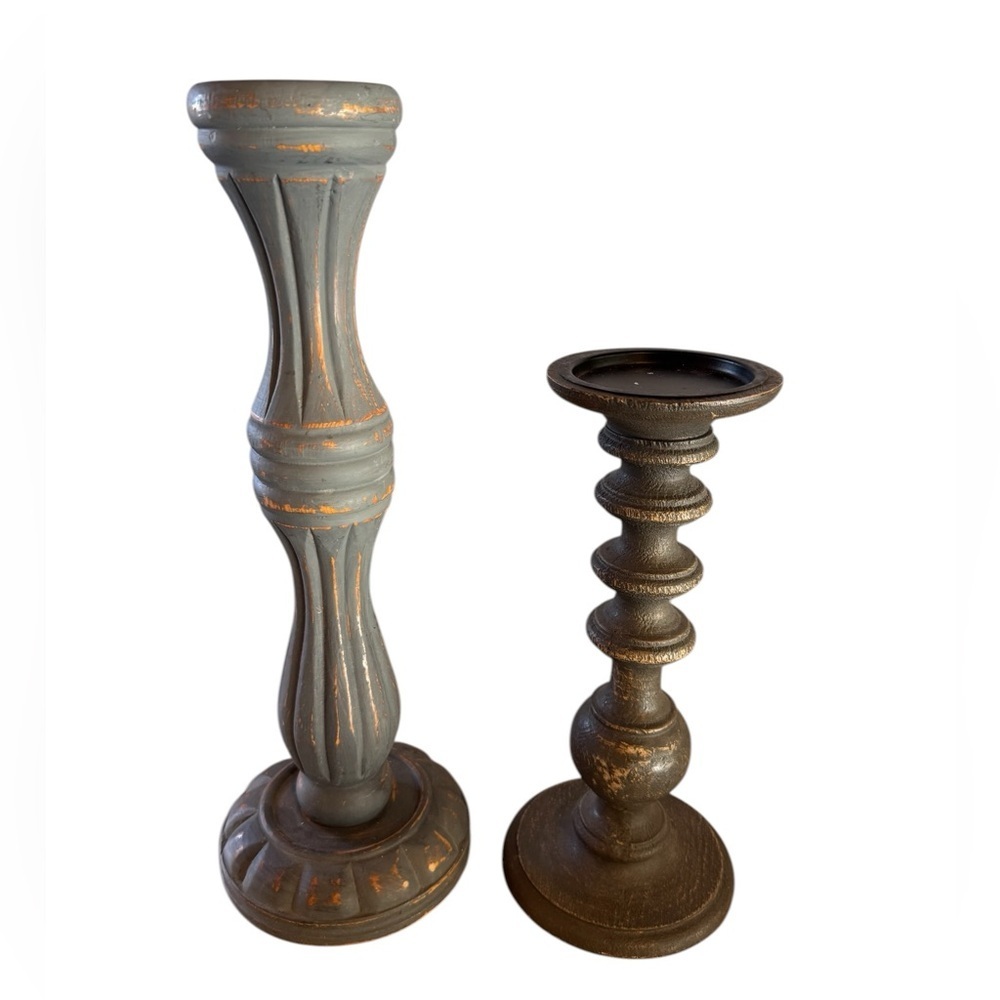 Decorative Blue Gray and Dark Grey Candle Holders Set - Home Accents - Picture 2 of 14